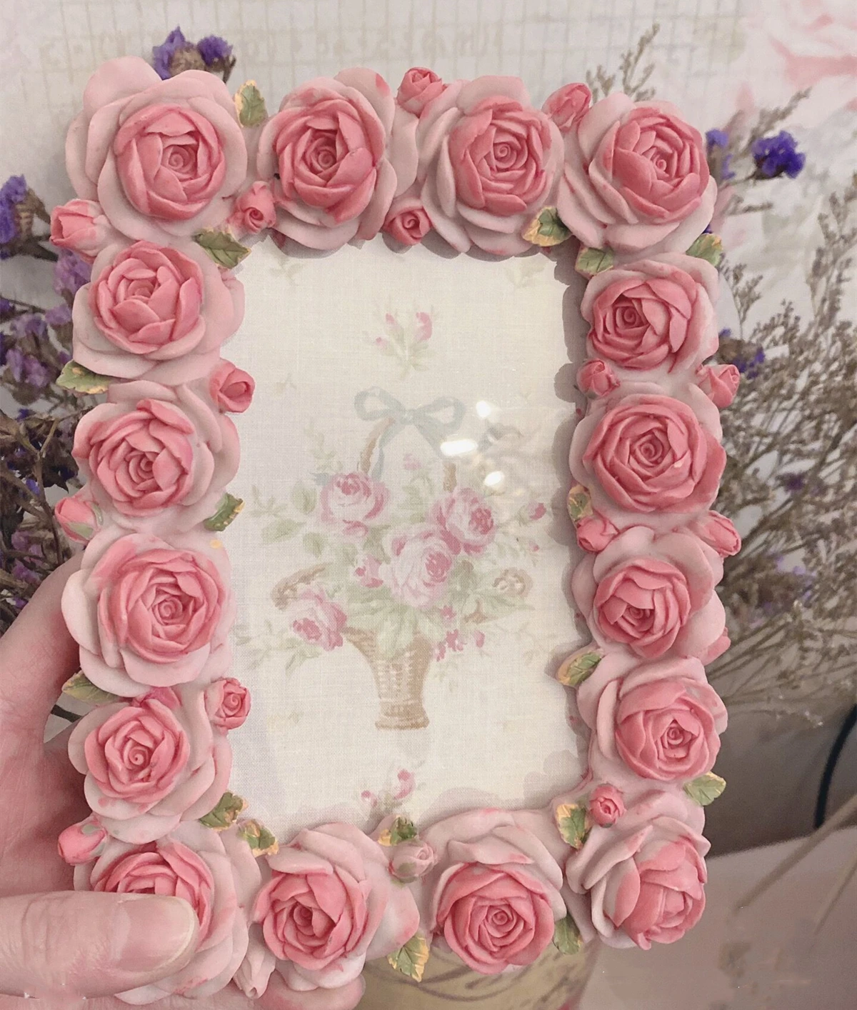 Resin Art Photo Frame - Rosa Rosen blüte Serie warmes Harz