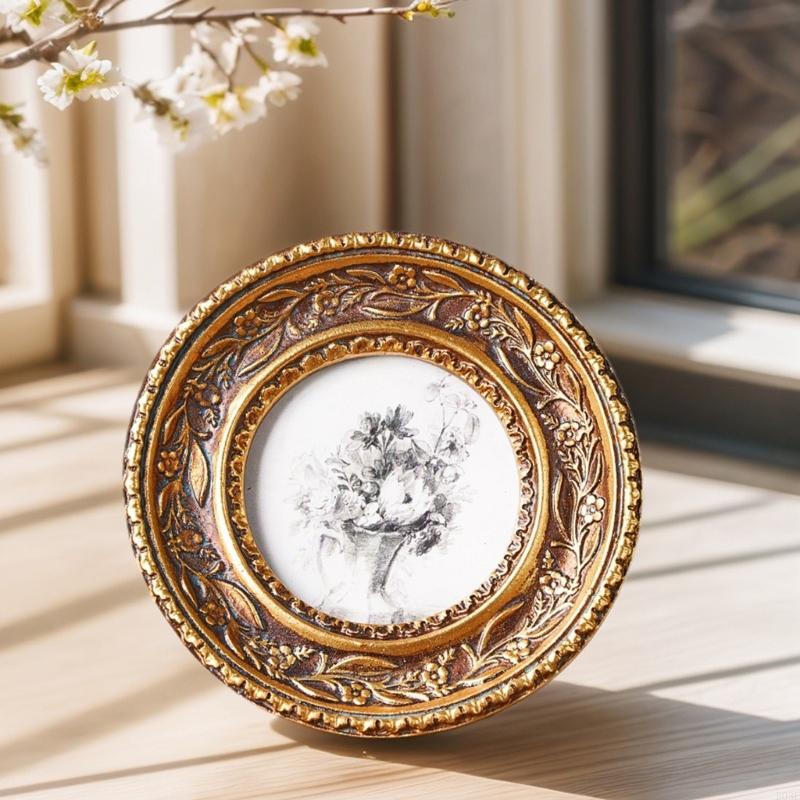 Resin Art Photo Frame - Runder Fotorahmen in Antik-Bronze-Gold für Wandmontage