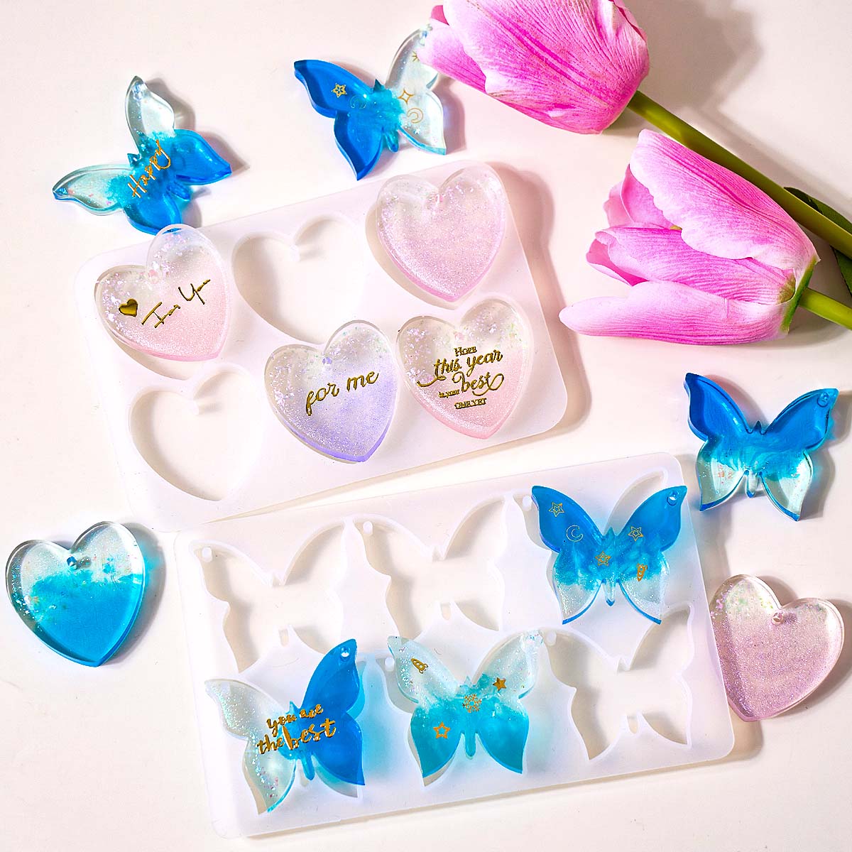 Resin Art Liquid - Sechs-Loch-Silikonform für Ohrringe, DIY Herz- und
