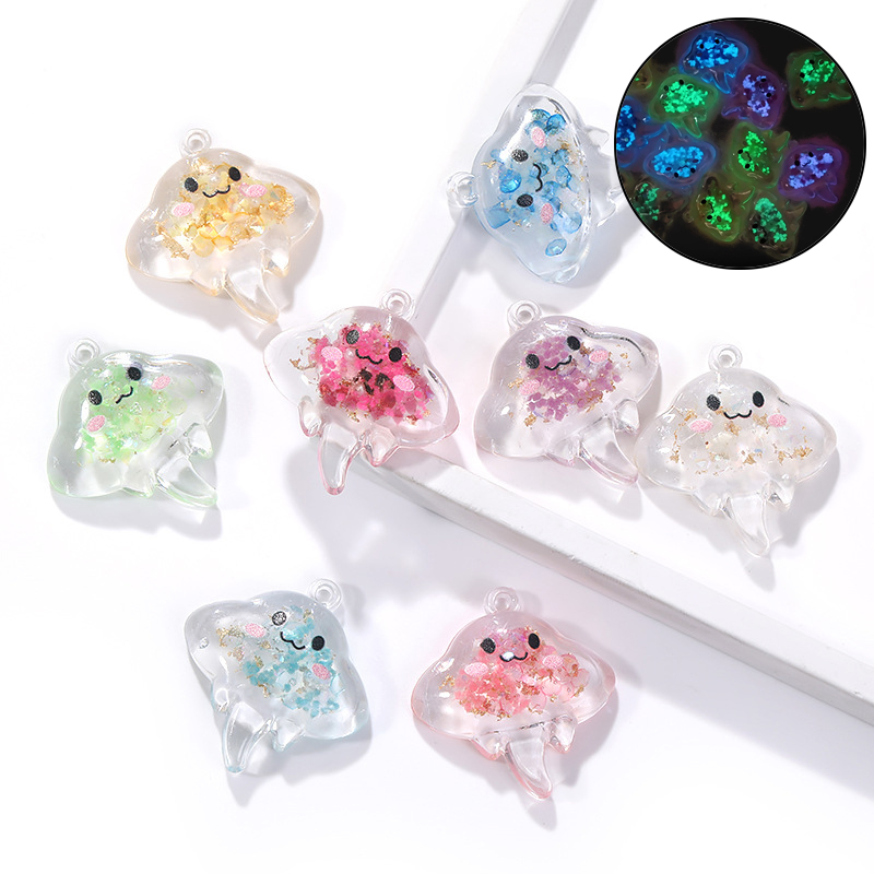 Resin Art Acrylic - 10 Stück leuchtende Manta-Rochen-Harzanhänger, Quallen-Anhänger für
