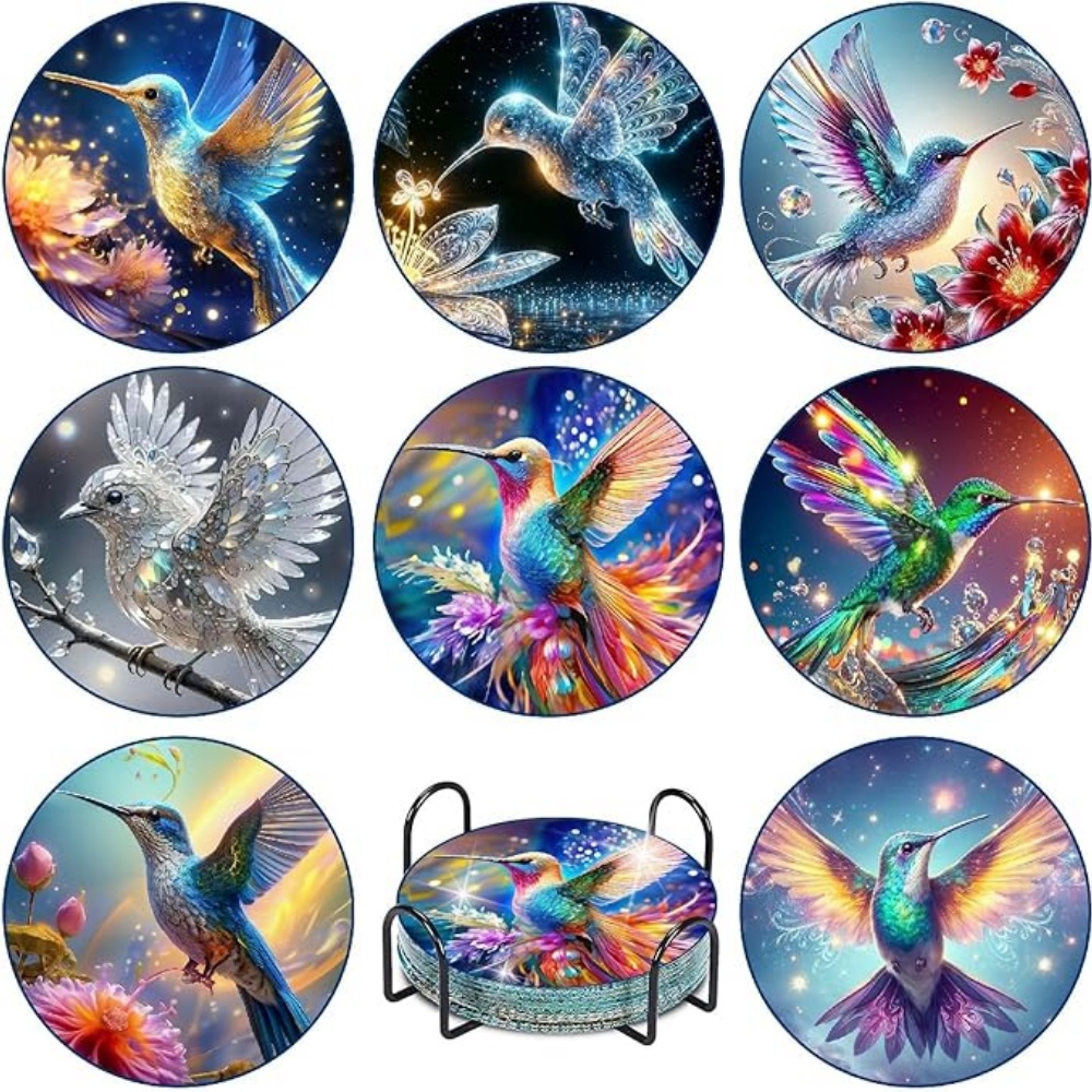 Resin Art Coasters - 8 Stück Diamant-Kunst-Untersetzer mit Halterungen, DIY