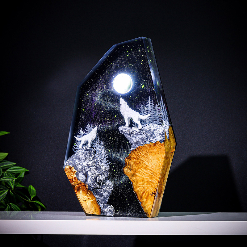 Resin Art Baby - Natur-Tierfiguren Organismus Harz-Tischlampe Kreative Kunstdekoration Verschneite