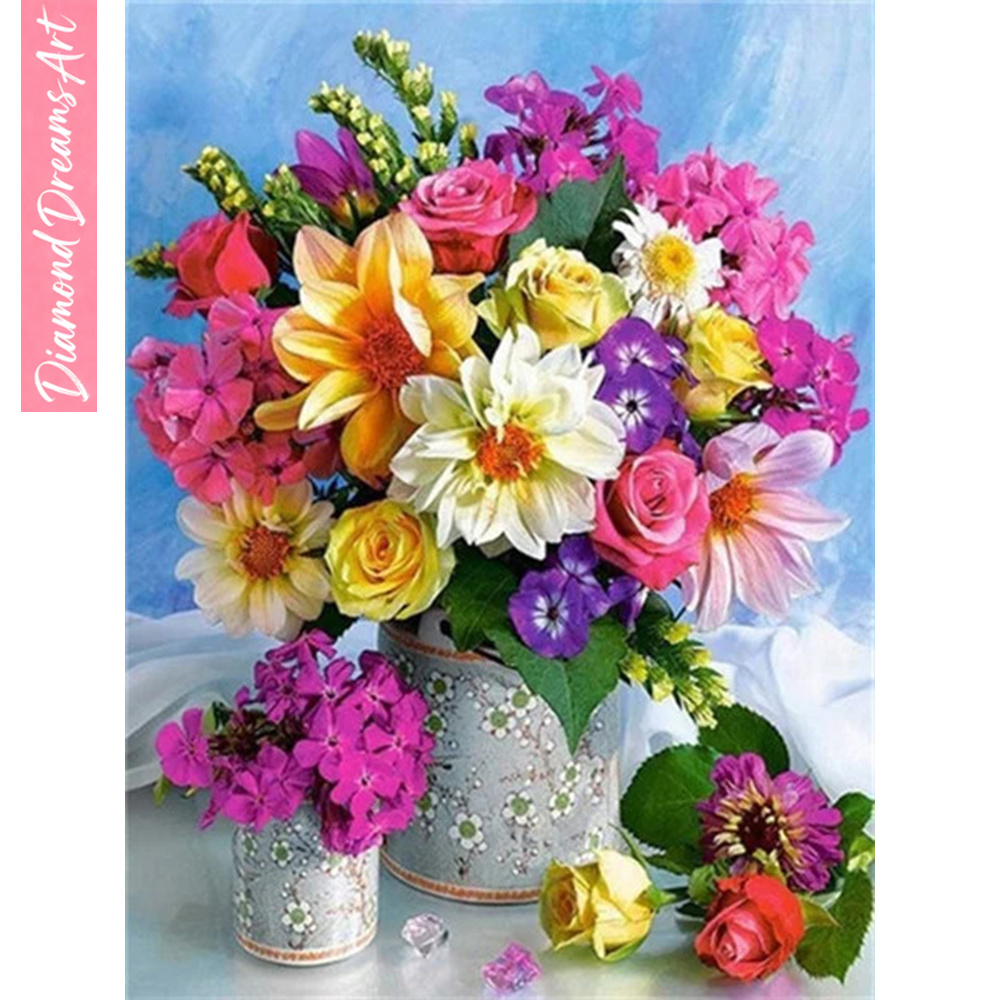 Resin Art Flower - Vollständiges Diamant-Mosaik Blumen 5D Diamantmalerei Rosen-Vase
