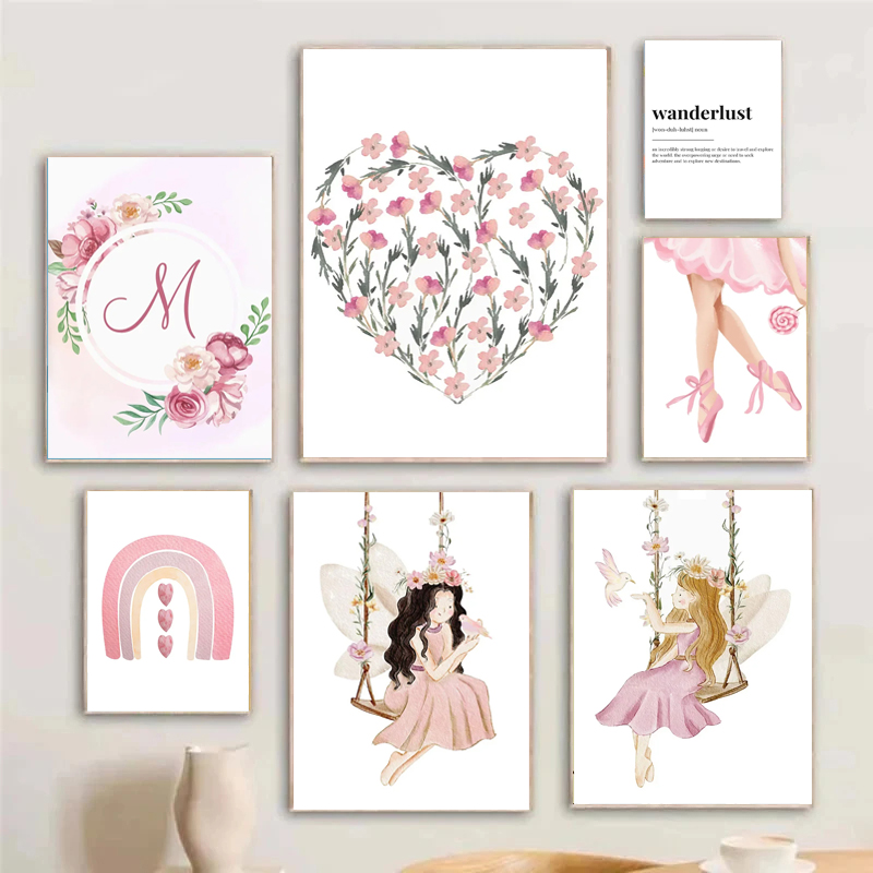 Resin Art Name - Wandkunst Diamantmalerei Rosa Schwan Regenbogen Engel
