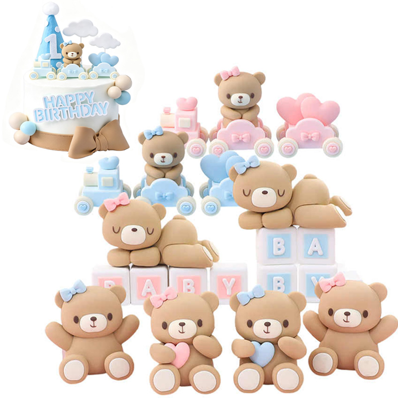 Resin Art Baby - 3D Rosa-Blauer Bär Tortendekoration Geburtstagstorten-Deko Junge
