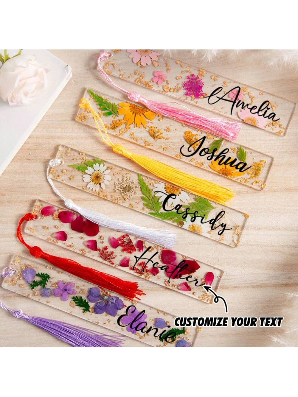 Resin Art Name - 1 Stück Personalisiertes Gepresstes Blumen-Gänseblümchen Lesezeichen