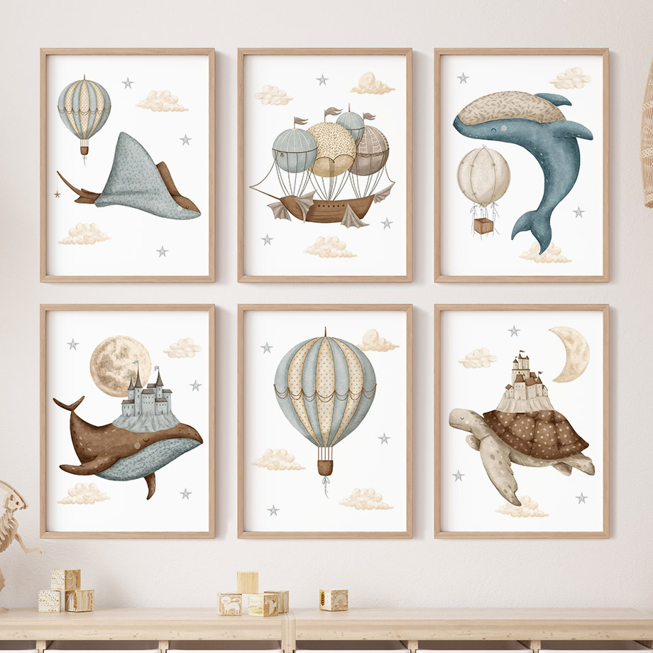 Resin Art For Kids - Wal-Schildkröten-Schloss-Ballon Nordische Kinderzimmer-Wandkunst Poster Kunstdrucke Diamantmalerei