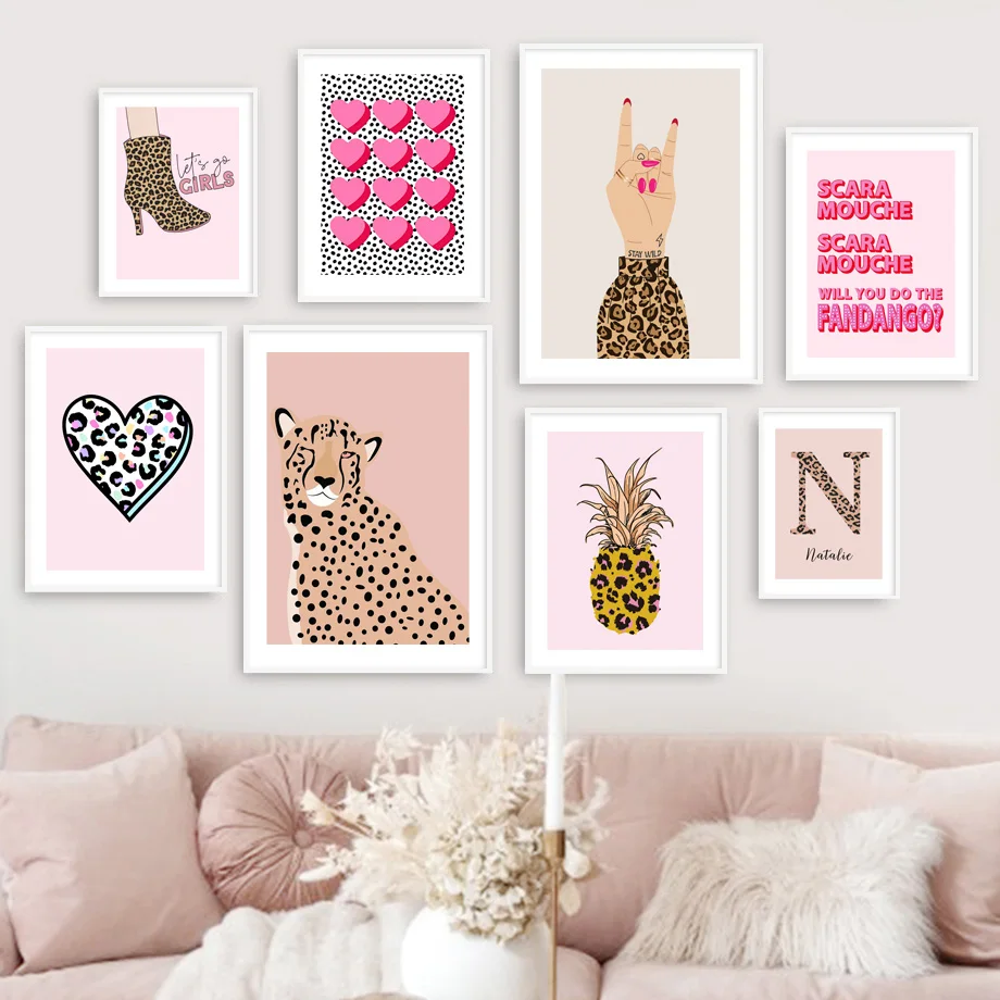Resin Art Name - Nordische Abstrakte Wandkunst Rosa Leopard Ananas
