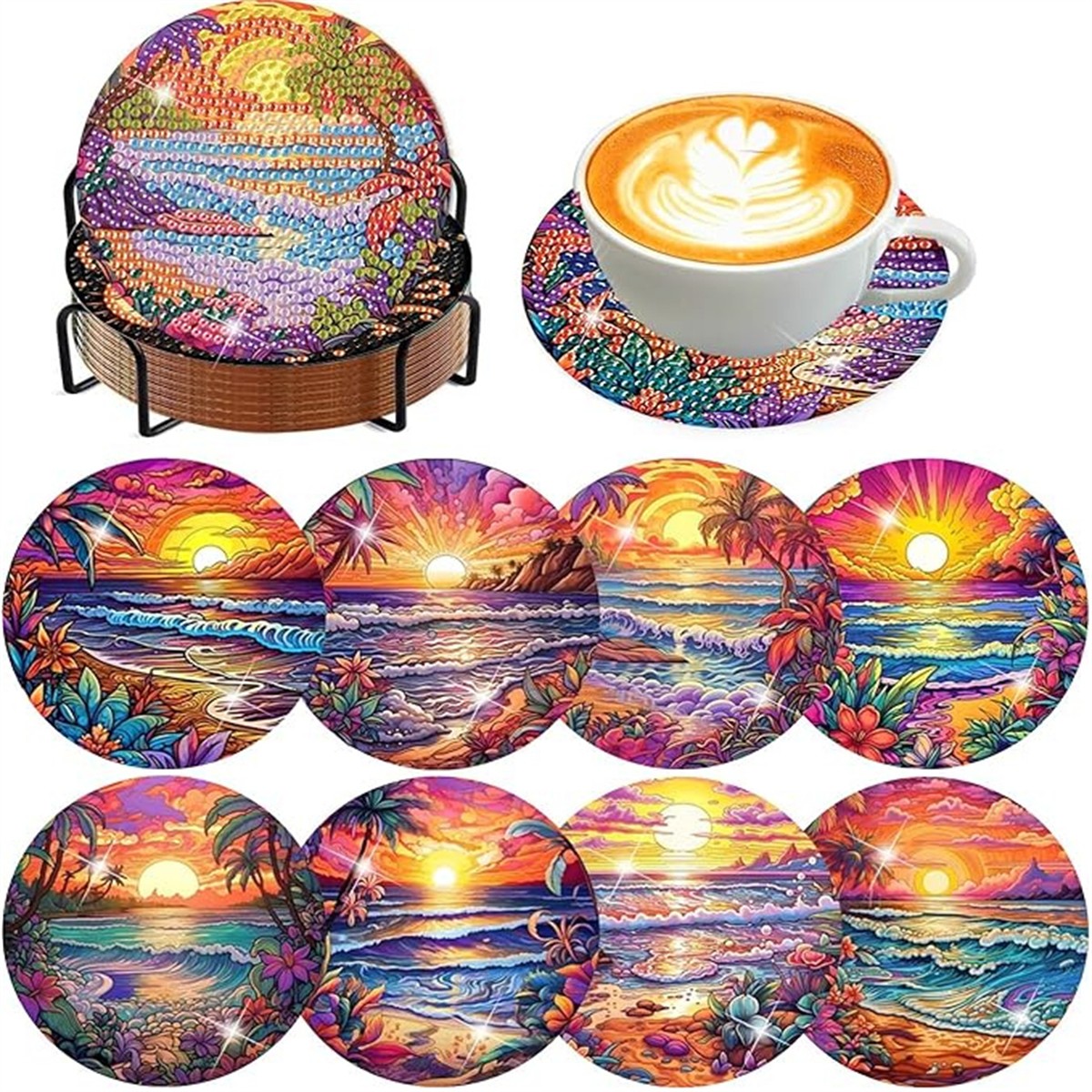 8-teiliges Set Diamant-Bemalte – Resin Art Coasters Bewertung und Preis
